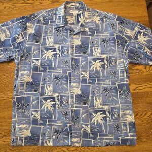 Pierre Cardin Shirt XL Blue‎ Floral Hawaiian Beach Button Up Aloha Friday
